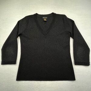 Grace Dane Lewis Women's Black V-Neck Beaded Pullover Sweater, size Small